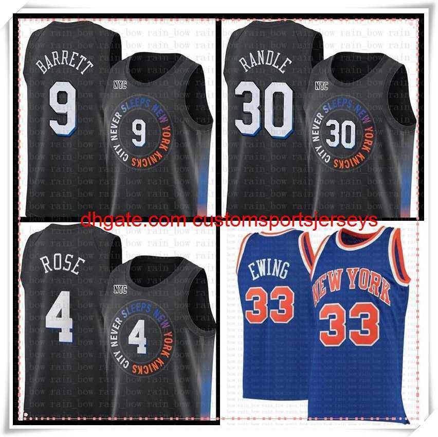 

RJ 9 Barrett Jerseys Julius 30 Randle Derrick 4 Rose Jersey Patrick 33 Ewing Basketball Jerseys 2021