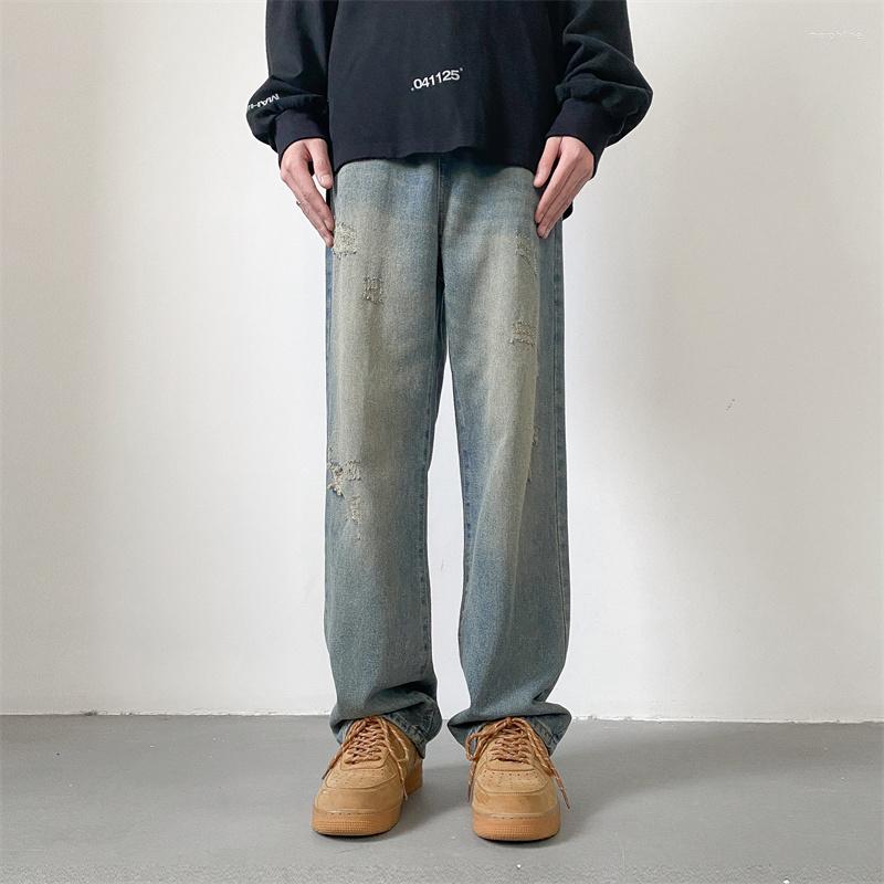 

Men' Jeans Blue Baggy Men Fashion Vintage Ripped Streetwear Hip-hop Loose Straight Denim Pants Mens Hole Trousers -2XL