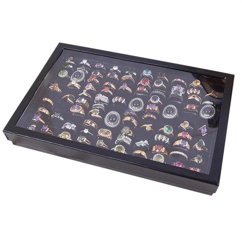 

Jewelry Pouches Bags Velvet 100 Slots Ring Earrings Display Box Showcase Storage Case Holder Tray Organizer Boxes With Lid LXHJewelry177d