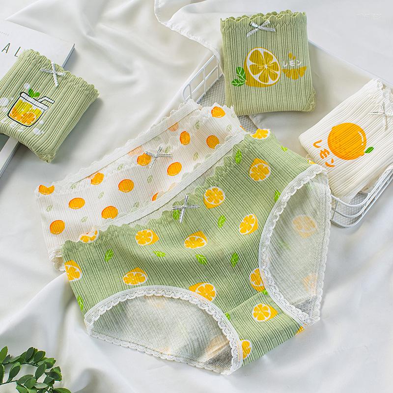 

Women's Panties 5PCS/Set Cotton For Women Underwear Female Lingerie Girl's Underpants Cute Printing Briefs Mid Waist Lace Bow Pantys, Set11