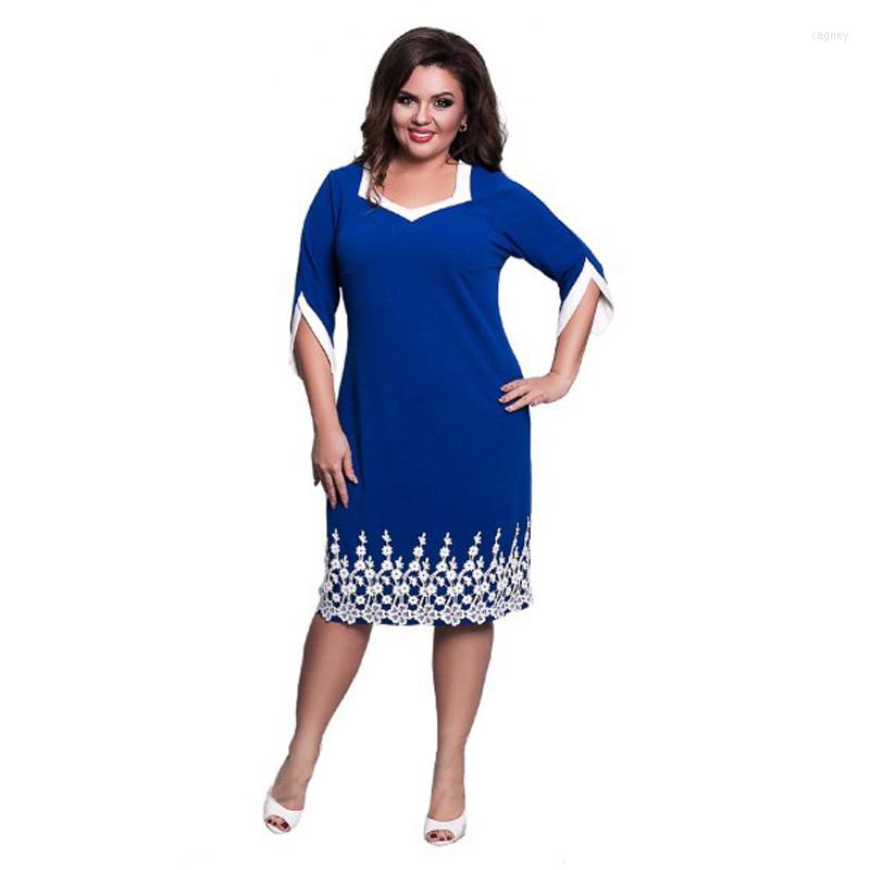 

Party Dresses 2023 Spring Summer Style Plus Size Office Big Large Dress 5XL 6XL Lace Patchwork Casual Loose Women, Blue