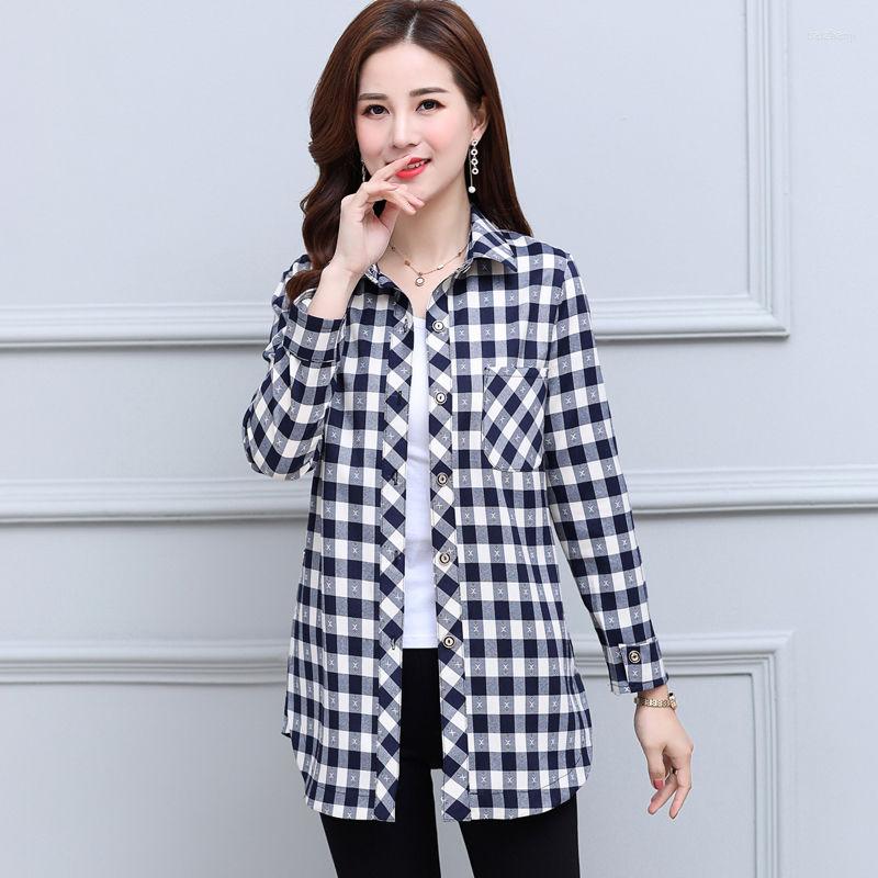 

Women's Blouses Women Shirt Plaid Oversize Blouse Female Cotton Medium Long Loose Sleeves 2023 Ladies Casual Jacket Coat A12, Pink