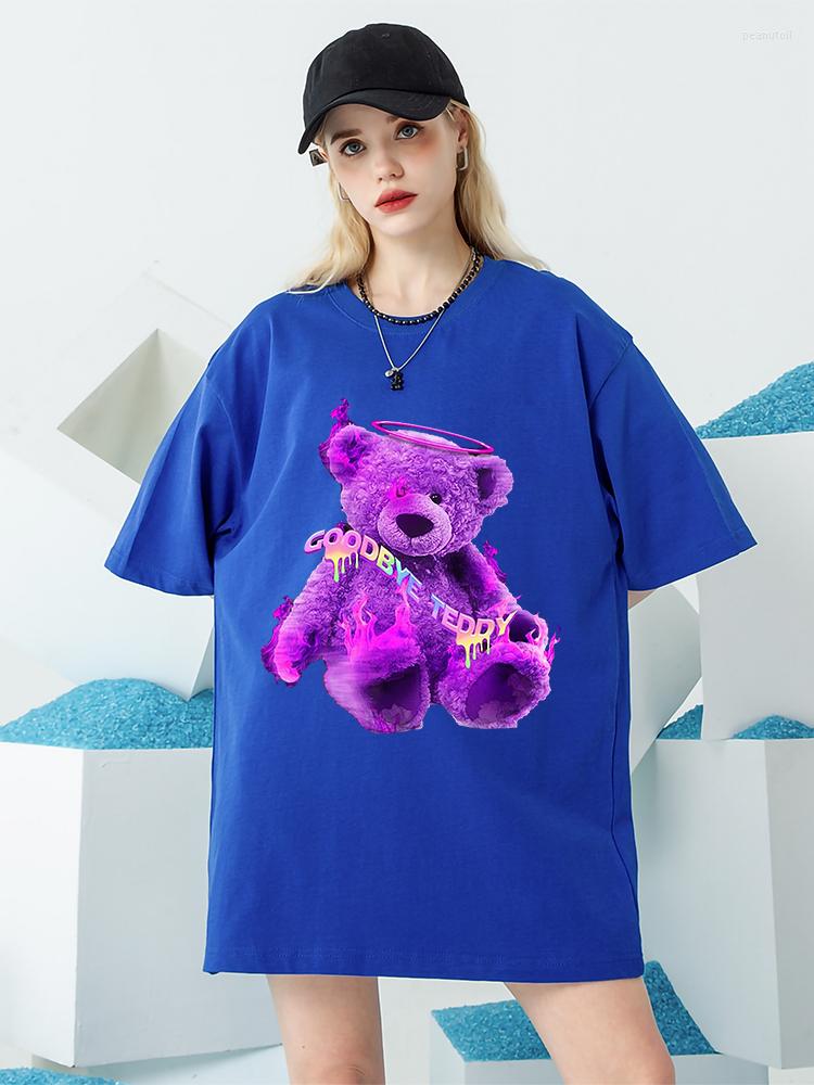 

Women' T Shirts Goodbye Teddy Bear Kawaii T-Shirts Female Hip Hop Tee Clothes Shirt Street Loose High Quality Cotton Oversized Tops, Blue