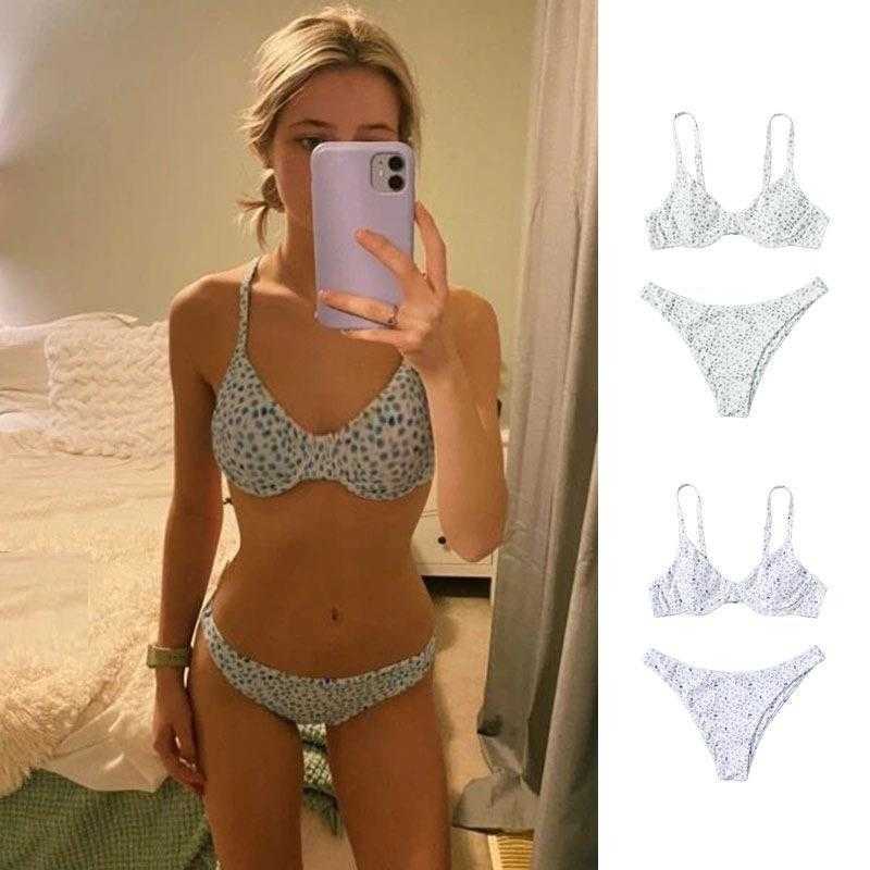 

Printed Steel Bracket Triangle Bikini High Waist Split Wholesale, White printing