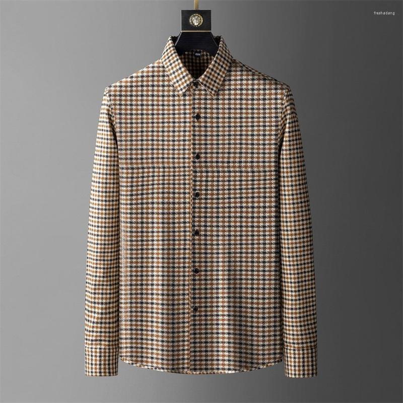 

Men's Casual Shirts 2023 Winter Thicken Plaid Men Long Sleeve Slim Fit Shirt Male Business Formal Dress Streetwear Social Tops, Black