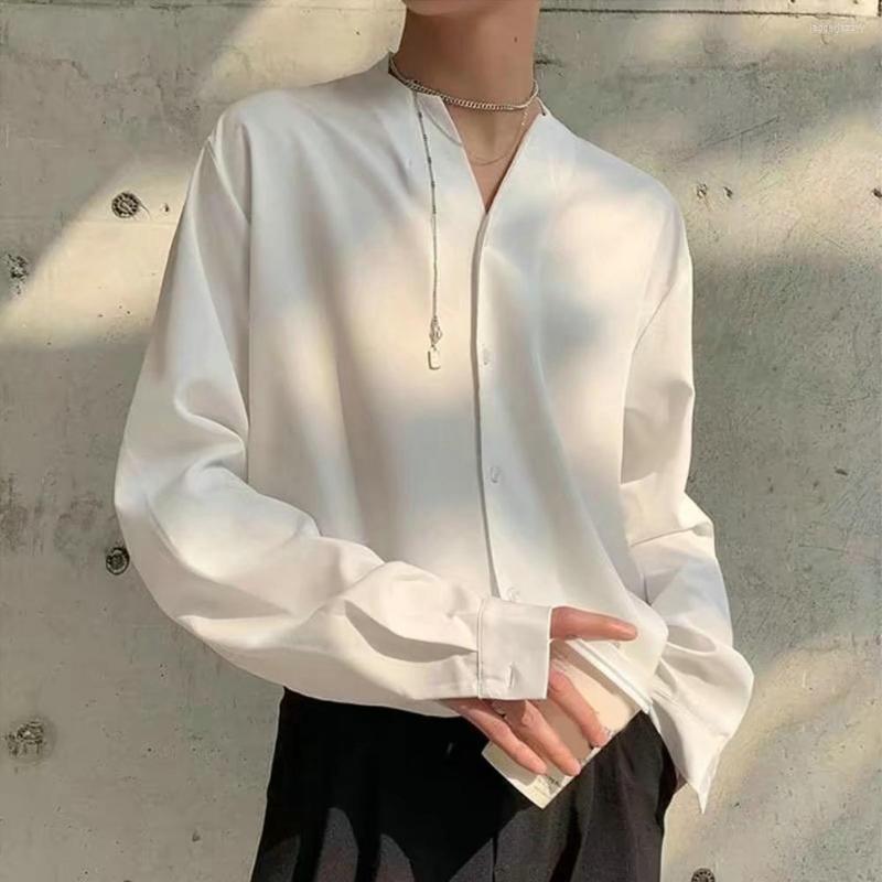 

Men's Casual Shirts Men Shirt Single-breasted Smooth Surface Spring Autumn Pure Color Anti-Pilling Daily Clothing, Black