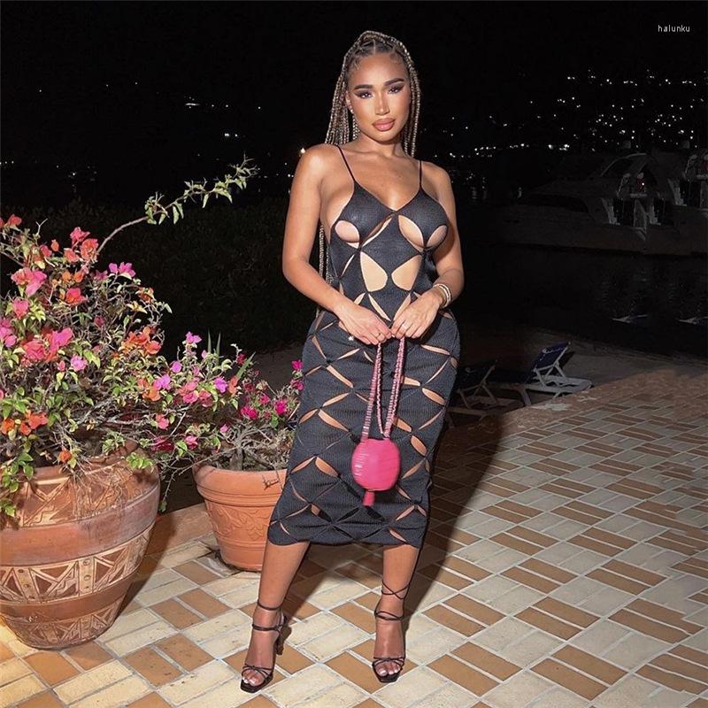 

Casual Dresses Hollow Out Women Maxi Dress, Black