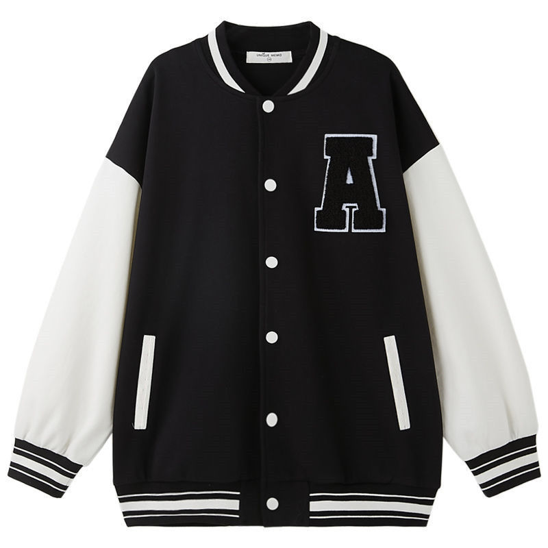 

Jackets Baseball Jacket Kids Girls Korean Casual Loose Pocket Letter Oversized Bomber Sweatshirt Uniform Streetwear Couple Tops 230213, Black