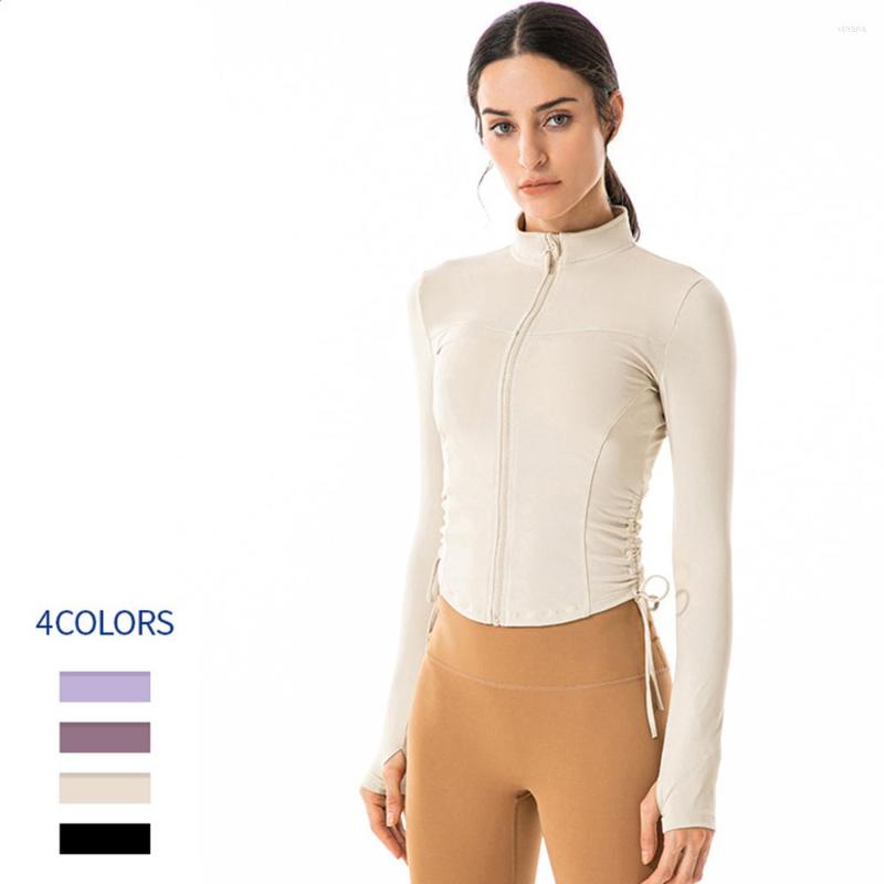 

Active Shirts Side Bungee Cord For A Slim FitLong Sleeve Sports Jacket Women Zip Fitness Yoga Shirt Winter Warm Gym Top Running Coats, Purple