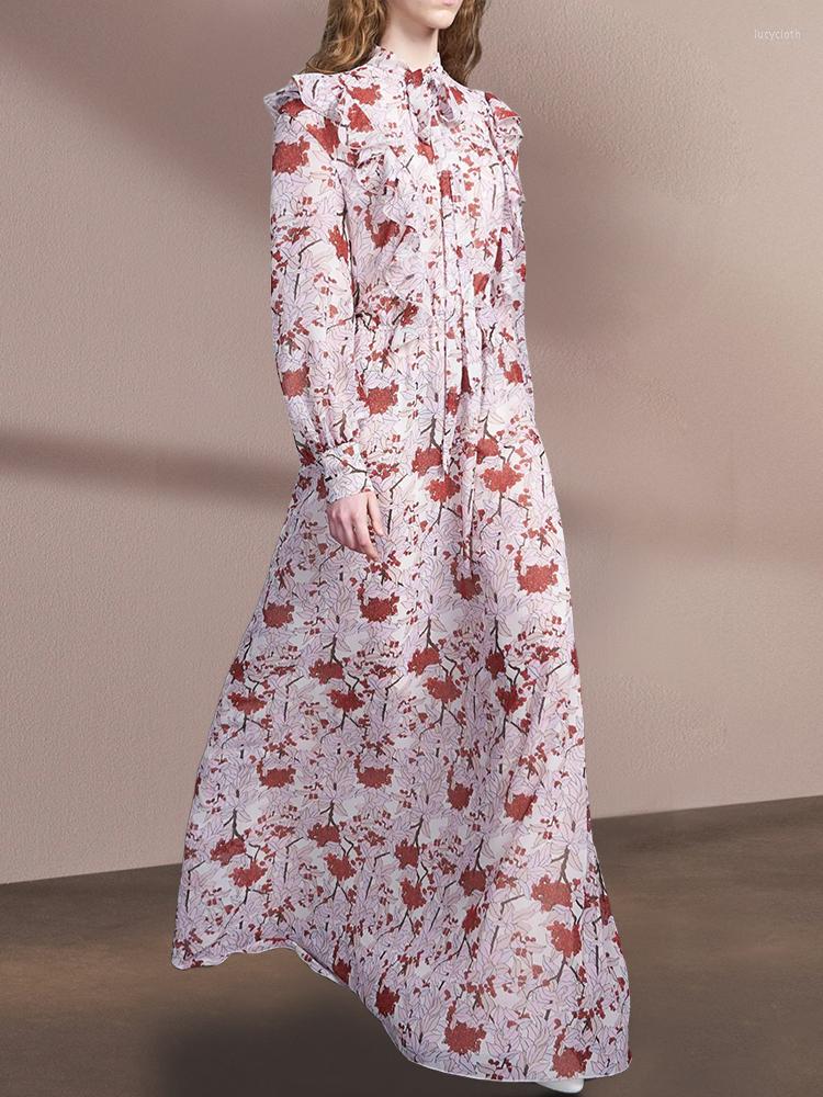

Casual Dresses LINDA DELLA 2023 Classic Temperament Elegant Woman Summer Models V-neck Floral Print Waist Ruffle Sleeve Loose And Ankle, Mixed color