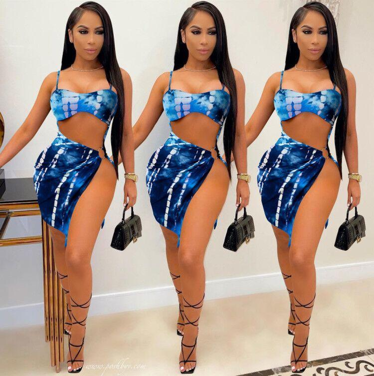 

Women' Swimwear 2023 Spring And Summer Fashion Sexy Open Belly Split Dress, Blue