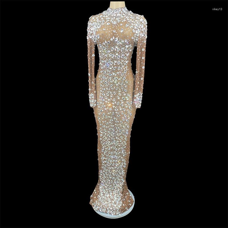 

Stage Wear Luxurious Rhinestones Crystals Long Evening Dress Birthday Wedding Celebrate Prom Party Singer Show Performance, Short dress