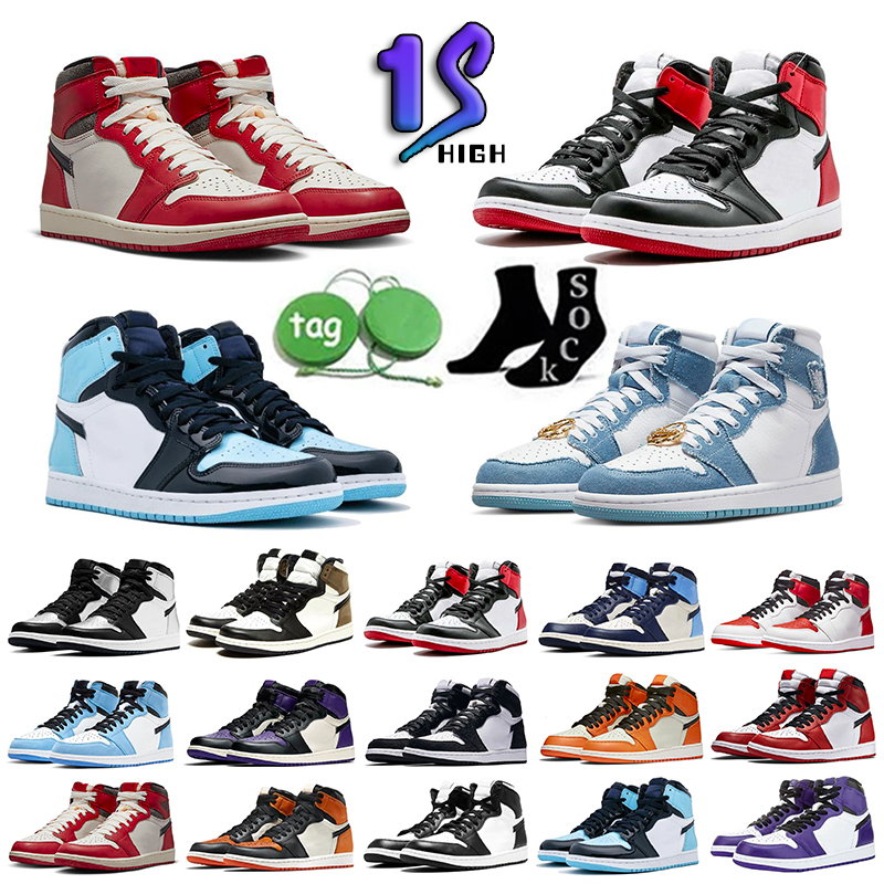 

New Mens Jumpman 1 high OG basketball shoes 1s University Blue Patent Bred electro orange dark mocha bred shadow twist men women Sneakers trainers
