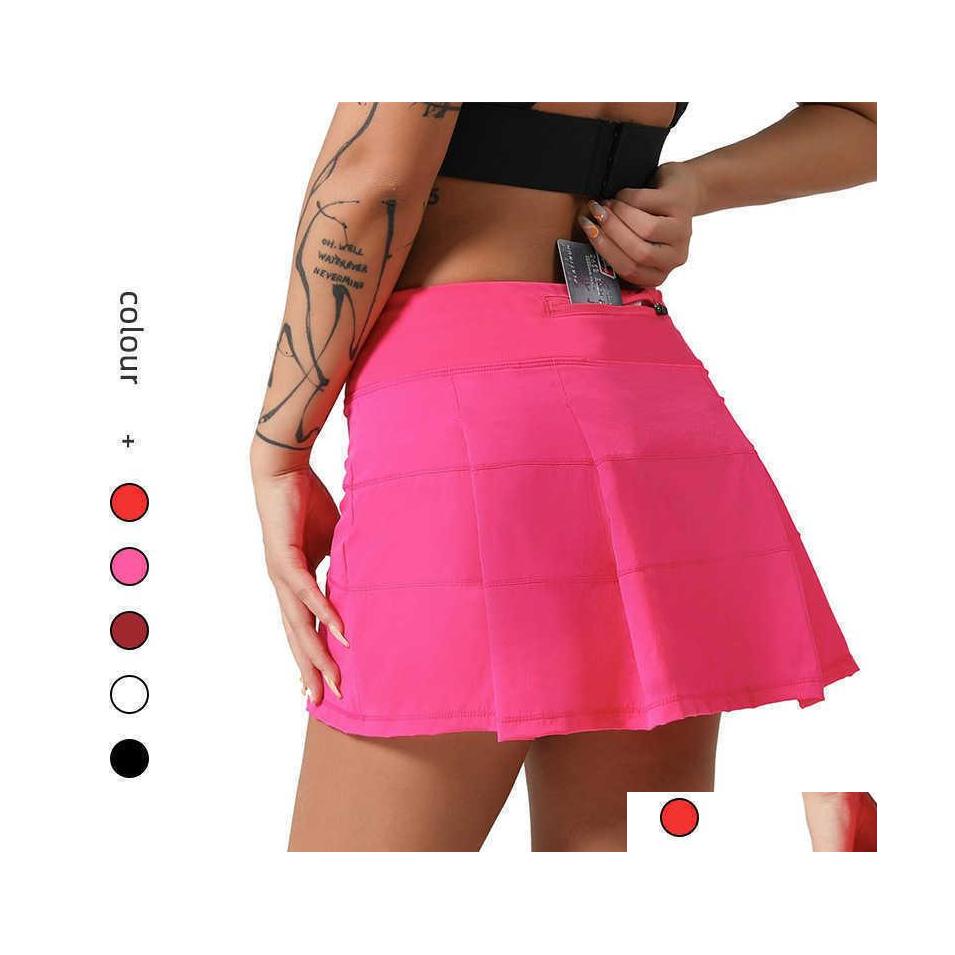 

Yoga Outfits L22 Pleated Tennis Skirt Women Gym Clothes Sports Shorts Female Running Fitness Dance Underwear Beach Biker Golf Skirts Dhxwi, Black