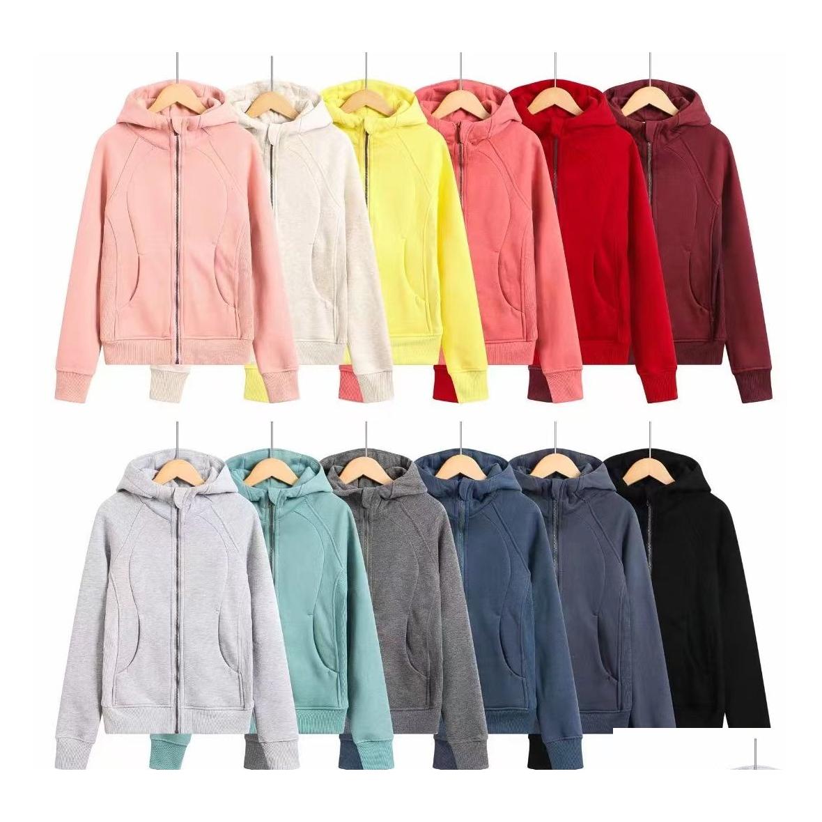 

Yoga Outfits Women Brushed Fl Zip Hoodie Jacket Sportswear Lu Hooded Workout Track Running Coat With Pockets Outdoor Fleeces Thumb D Dhtfe