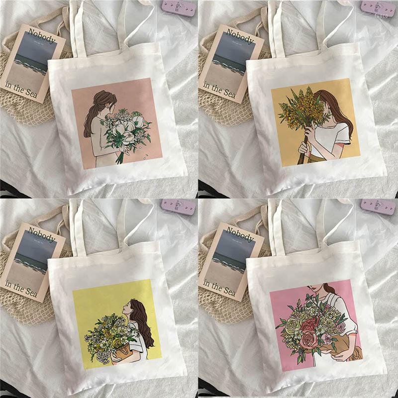 

Evening Bags Girl Print Women Canvas Shopping Bag Female Shoulder Eco Handbag Tote Reusable Grocery Shopper Students Book, B8931-tbwh-m