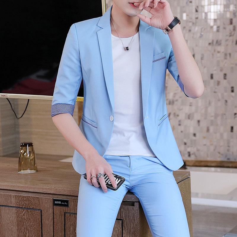 

Men's Suits 2023 Men's Summer Medium Sleeve Two Slim And Handsome Casual For Teenagers, Black