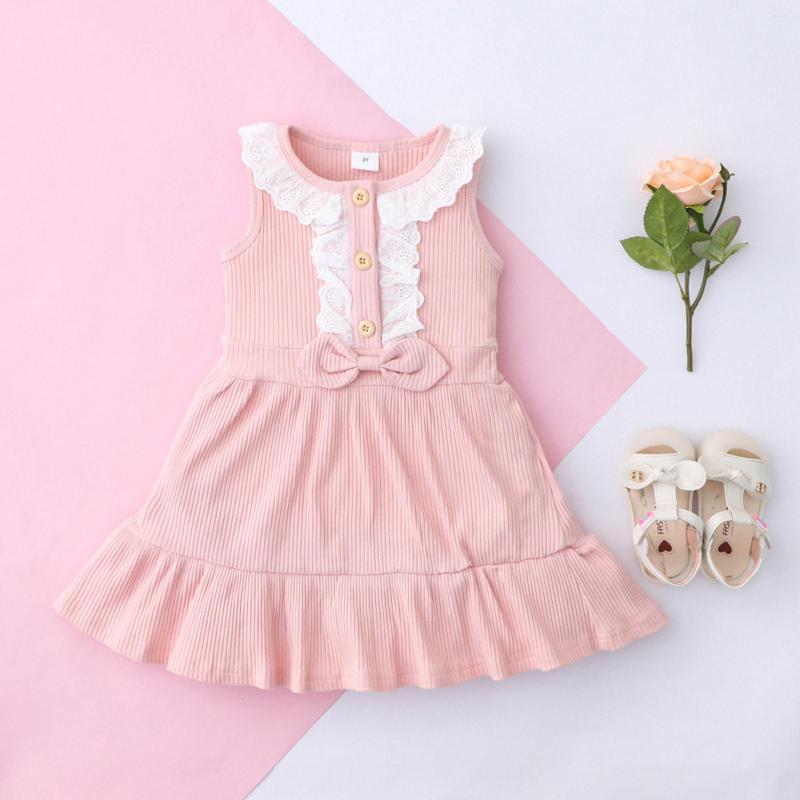 

Girl Dresses Baby Toddler Lace Sleeveless Dress Kids One-piece Girls Bowtie Princess Ribbed Dress&Skirt, Pink