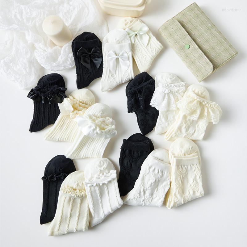 

Women Socks Solid Color Tube Women's Autumn And Winter Lolita Japanese Lace Cute Bow Girls