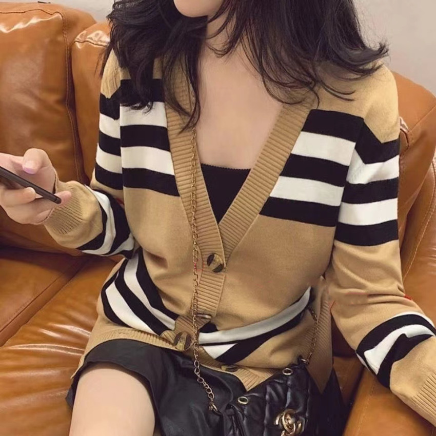 

Stripe Scardigan Designers Women Sweaters Unisex Knitted Sweater Wholesale Fashions Sweater Coats Tops Quality -XL, Brown