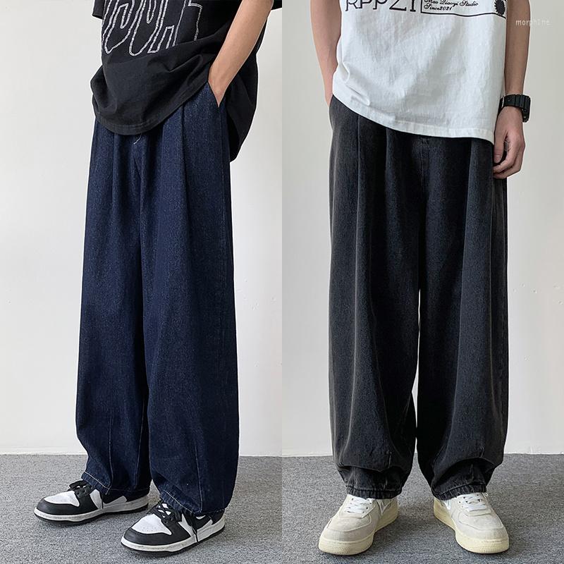 

Men's Jeans Navy Grey Baggy Men Fashion Oversized Wide Leg Japanese Streetwear Hip Hop Loose Straight Denim Trousers, Navy blue