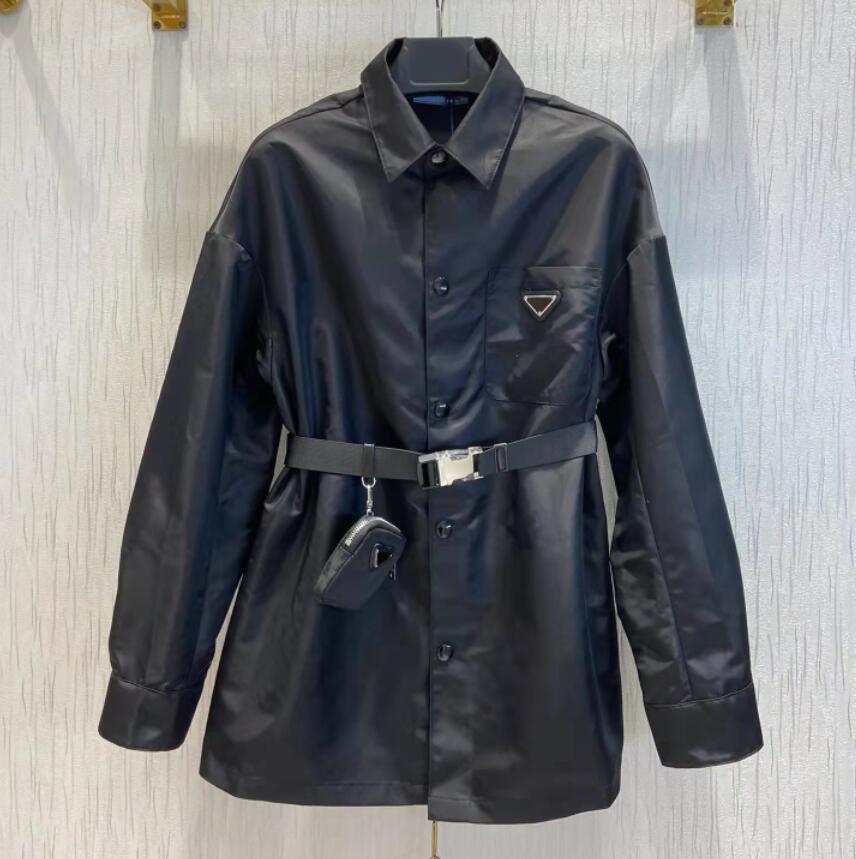 

Spring Designer Women Thin Jackets with Letters Badge Embroidery Fashion Jacket Coats With Belts Purse Highly Quality Women Windbreaker Coat Streetwear Clothing, Black