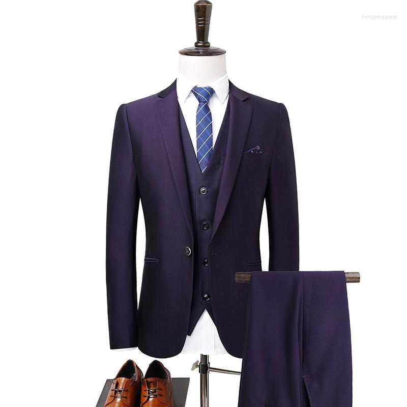 

Men' Suits 2023 Top Quliaty Men Business Suit Slim Fit Classic Pure Male Dress Purple Blazers 3 Pieces/jacket Pants Vests #878