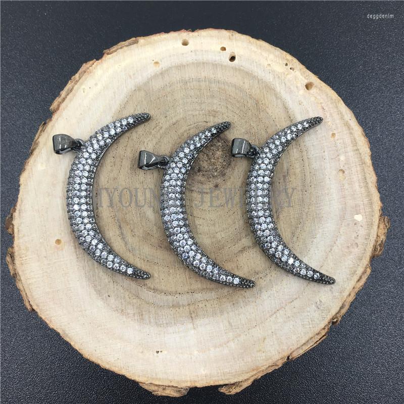 

Pendant Necklaces MY0716 Crescent Shape Micro Pave Zircon Charm Clear Zirconia Paved On Copper Gun Black Plate Edge Metal Necklace