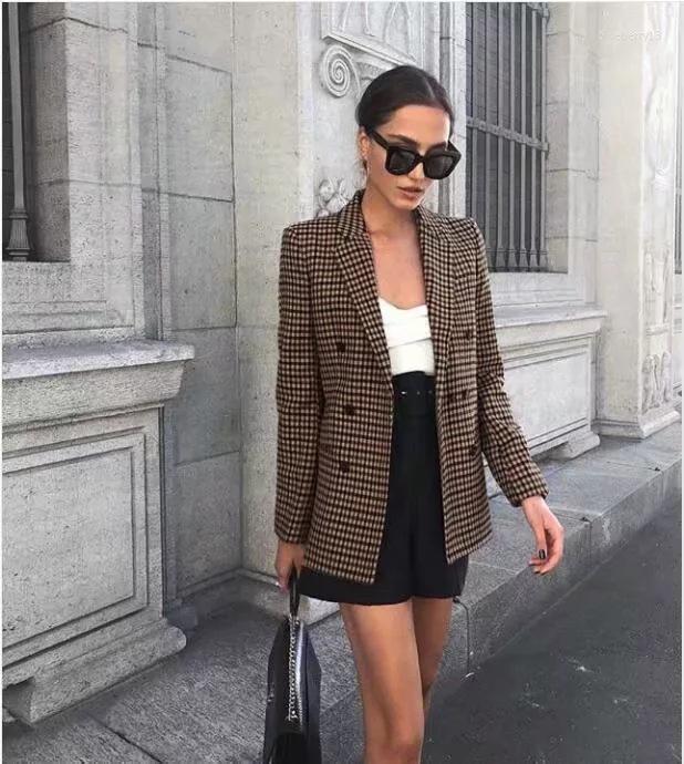 

Women' Suits Blazer Women Fashionable Plaid Suit Autumn Double-Breasted Casual Coat For Women