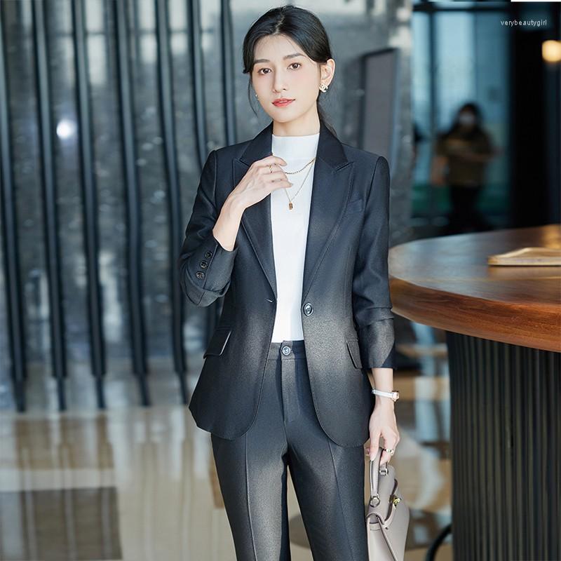 

Women' Two Piece Pants High Quality Ladies Grey Blazer Women Business Suits Pant And Jackets Sets Office Work Wear Pantsuits, Blazer only