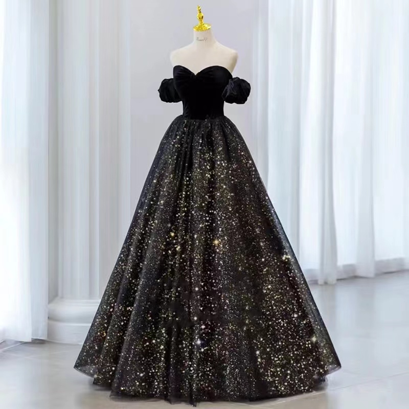 black gold Evening Dresses Embroidery Paolo Sebastian Dresses sequined Custom Made Beaded Formal Party Wear Ball Gown Plunging off shoulder Ball Gow