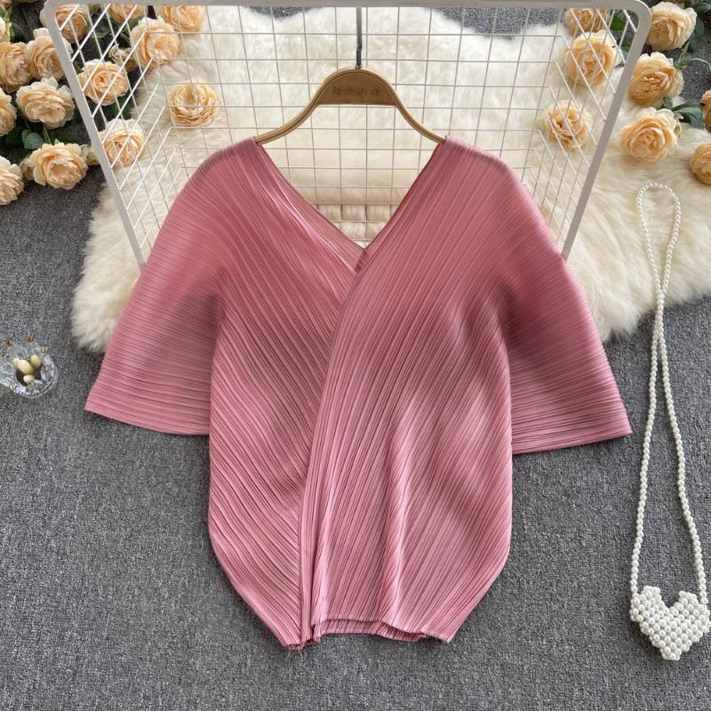 

Women's T Shirts Women Fashion Summer Irregular Cut V-neck Chiffon Shirt 2023 Loose Slim Short Sleeve Chic Blouse Tops Mujer E886Women's, Gray