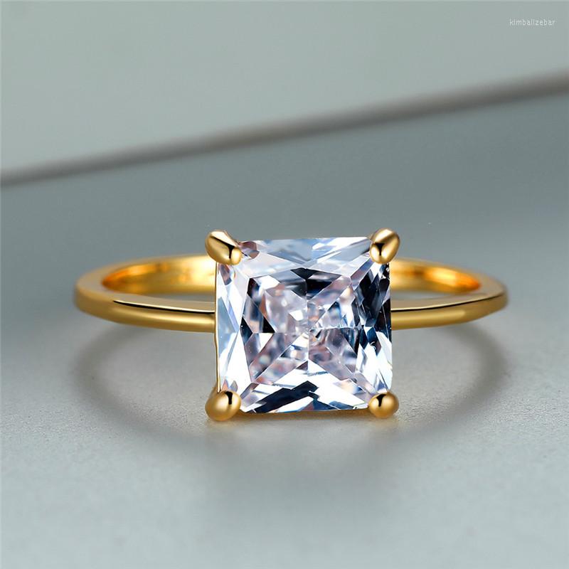 

Wedding Rings Princess Cut White Zircon Square Stone Ring Female Luxury Crystal Engagement Charm Gold Color Party For Women