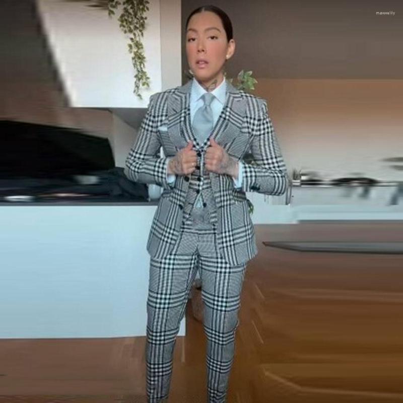 

Women's Two Piece Pants 2023 Women 3-Piece Slim Fit Business Suit For Formal Party Chequer Buttons Suits Jacket Vest Custome Made, Sky blue