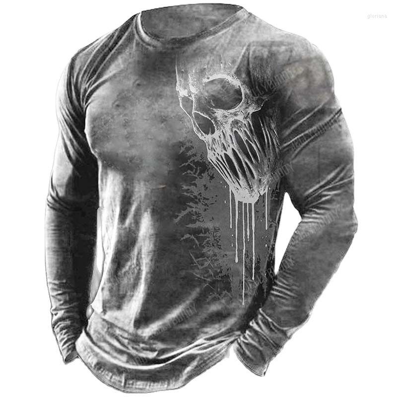 

Men' T Shirts Skull Printed Men' Cotton T-shirt Long Sleeve Top Vintage Costume Autumn Oversized Casual Crew Neck Punk Costum, Cxskull-81301