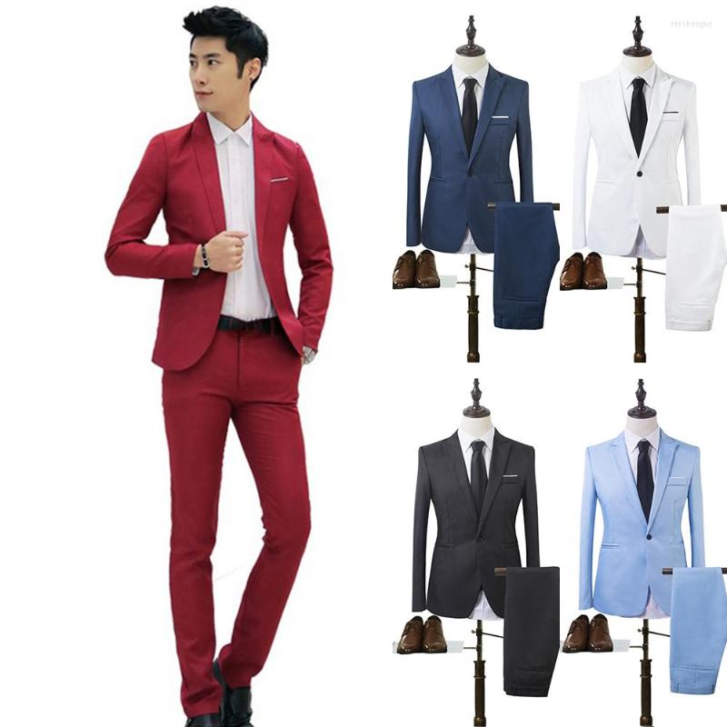 

Men's Suits Mens Formal Blazers Jacket Coat Pants Slim Business Suit Tuxedos Party Wedding Trousers Male Fashion Groom, White