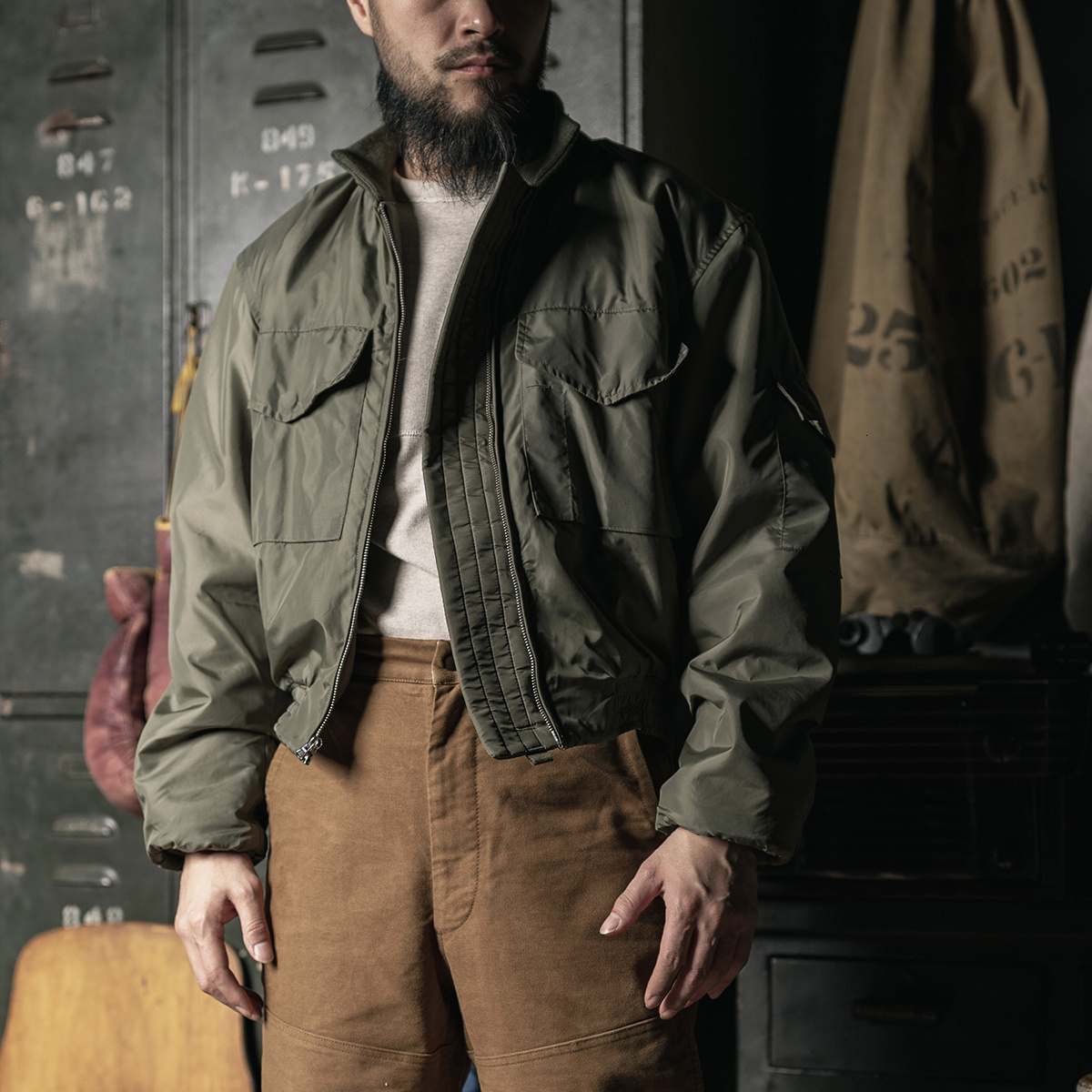 

Men's Jackets Bronson USN WFS Flight Vintage Naval WEP Zip Up Nylon Coat G8 230213, Army green