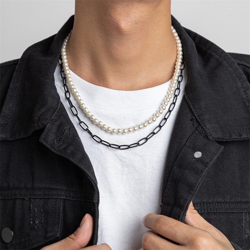 

Chains Double Layer Imitation Pearl Necklaces And Black Chain Necklace Man Choker Trending Sweaters Accessories