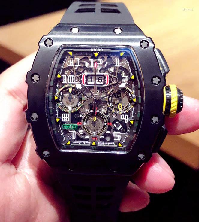

Wristwatches Mens Watch Automatic Mechanical White Black Red Rubber