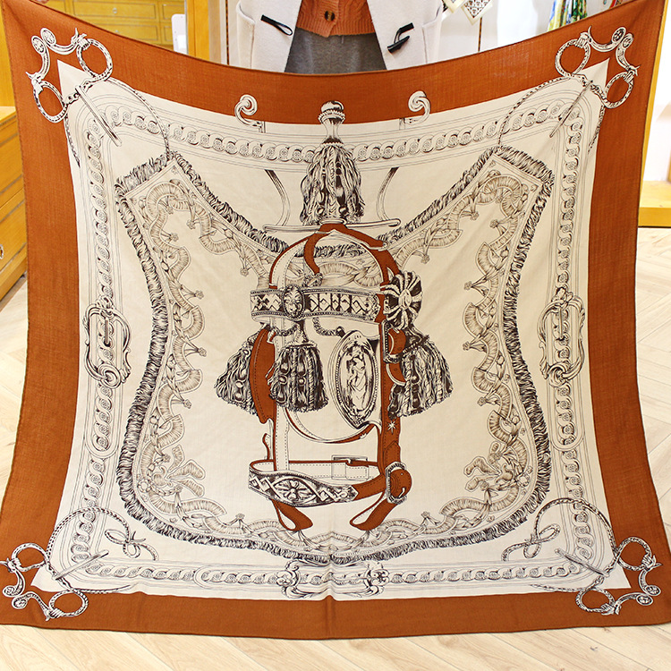 

Saddle Orange New Silk Scarf 135 Large Square Scarf Hand Curled Warm Shawl Fashion Scarf