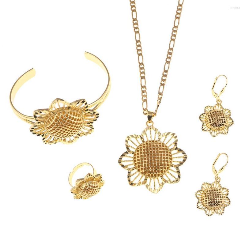 

Necklace Earrings Set Fashion Sunflower Ethiopian Eritrea Habesha Africa Bridals Wedding Jewelry Pendnat, Picture shown