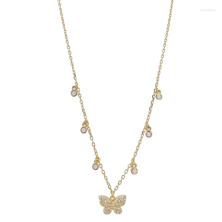 

Chains Authentic 925 Sterling Silver Chain Butterfly Pendant Necklace Female Shiny Crystal Fashion Design Jewelry Party Gift