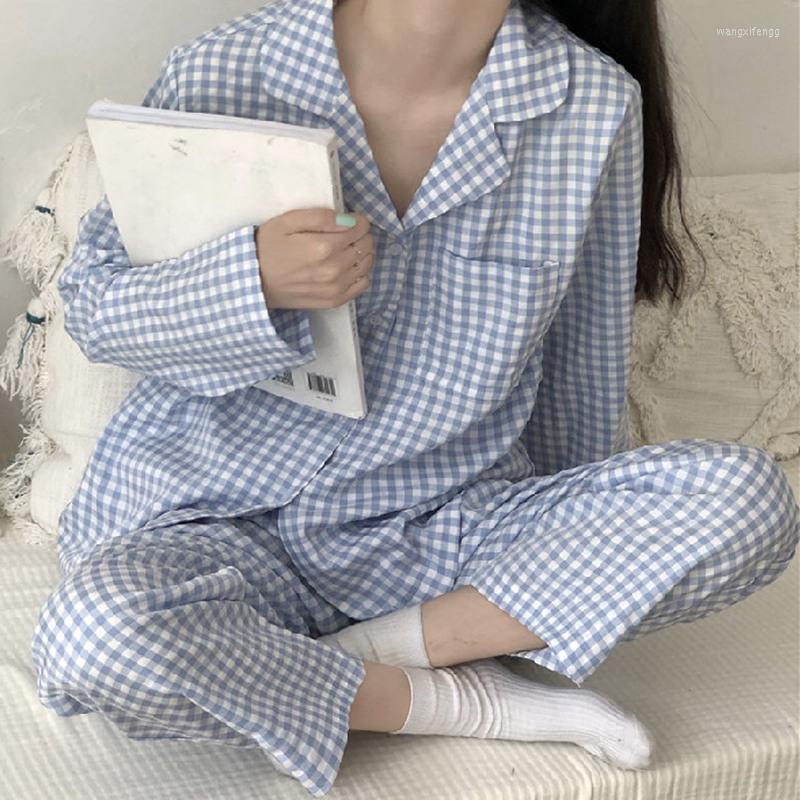 

Women's Sleepwear Dressing Gowns For Women Style Ladies Long-sleeved Trousers Home Suit Autumn Spring Winter Plaid Japanese Korean Pajamas, 21