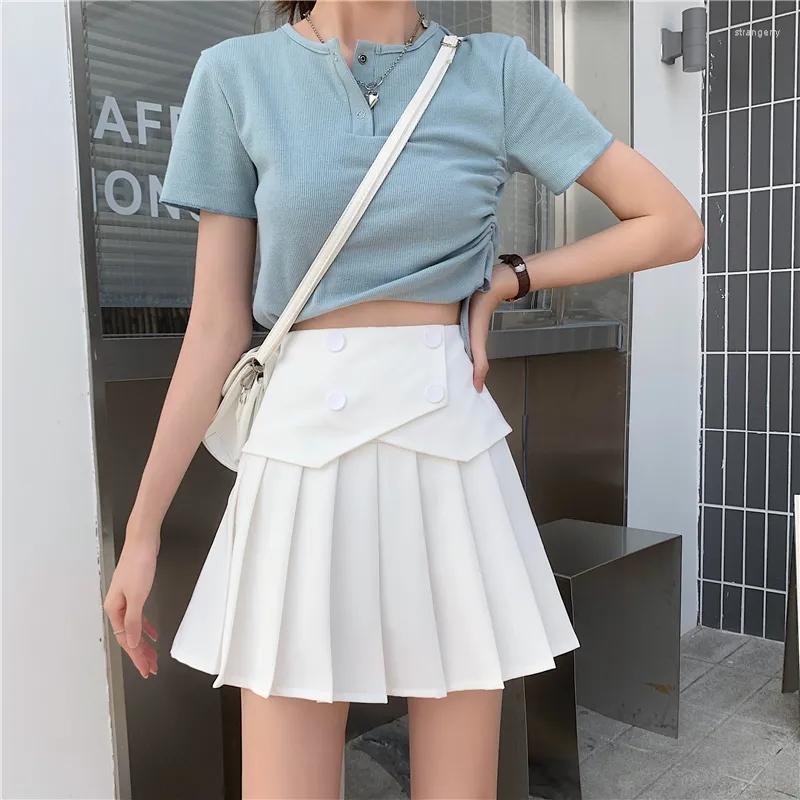 

Skirts Y2k Park BarHigh Street White Pleated Skirt Short Women' Elastic High Waist Sexy Mini Tennis A-line Pure Color, Black