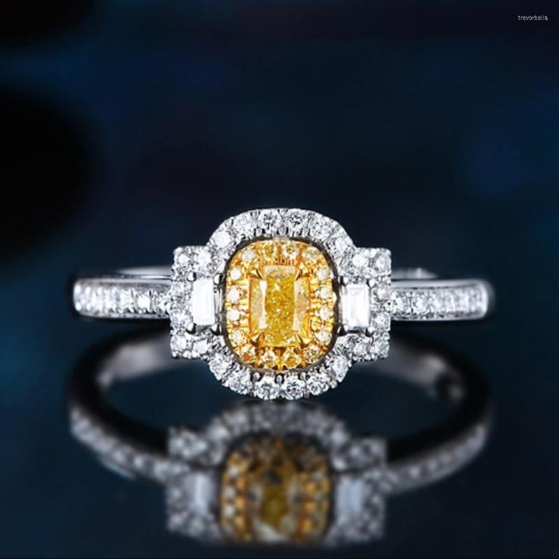

Cluster Rings High Quality Original Ladies Ring Zircon Sparkling Yellow Square Diamond Carbon Luxury Banquet Jewelry Gift