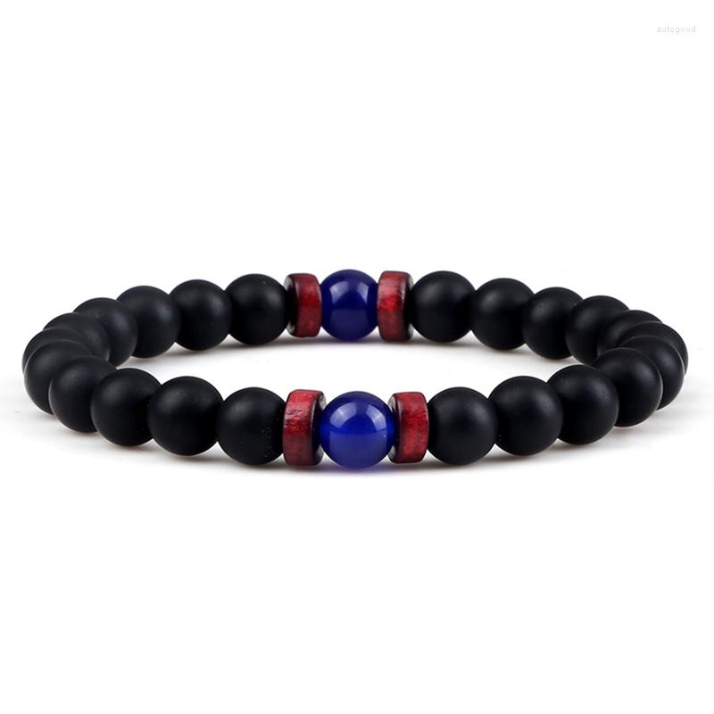 

Strand Natural Black Matte Stone Bracelet For Men Tibetan Buddha Moonstone Wooden Beads Bracelets Fashion Women Charm Yoga Jewelry Gift