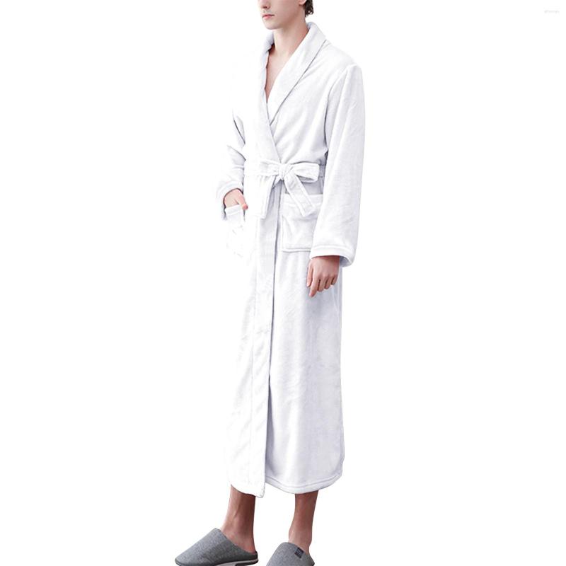

Men's Sleepwear Women'S Double Pocket Flannel Bathrobe Soft And Warm Faced Velvet Pajamas Home Wear Robe, Beige