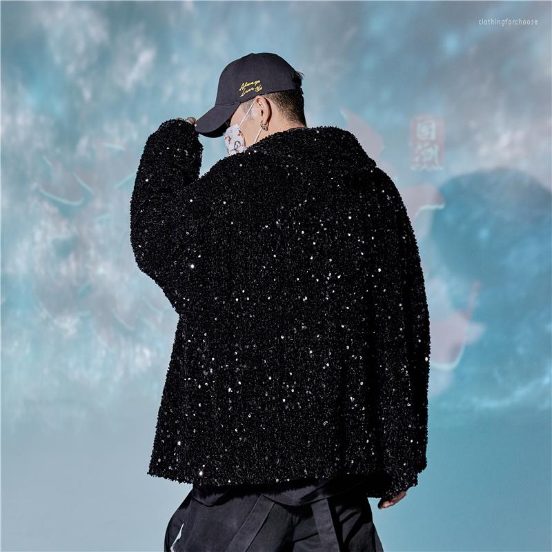

Men's Jackets 2023 Spring Fashion Men's Sequined Bling Glitter Bomber Jacket Coat Hip Hop Tops Singer Nightclub Clothing Man, Black