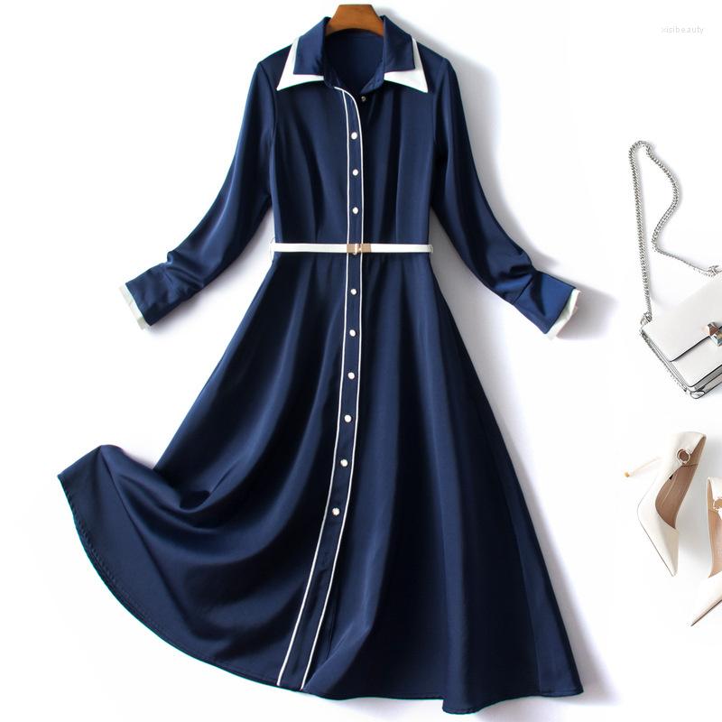 

Women' Two Piece Pants Europe-French Shirt Skirt Women' Spring 2023 Western-style Fashion High-grade Satin Dress, Green