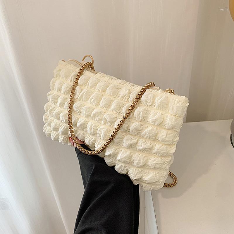 

Evening Bags Fashioni Pleated Shoulder Bag Soft Cotton Ladies Handbags And Purses Chain Strap Crossbody For Women, Green